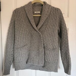 Madewell Shawl Collar Cable Knit Snap Cardigan Sweater Gray